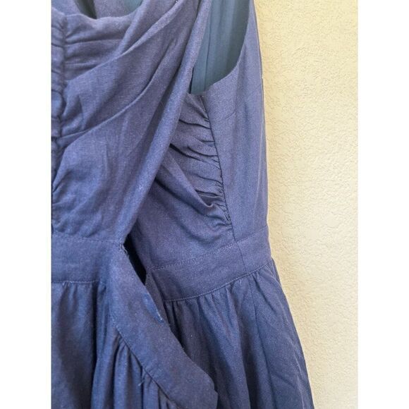 NWT! ModCloth Vintage Inspired Navy Blue Open Back Cross Strap Linen Dress Size - Picture 8 of 8
